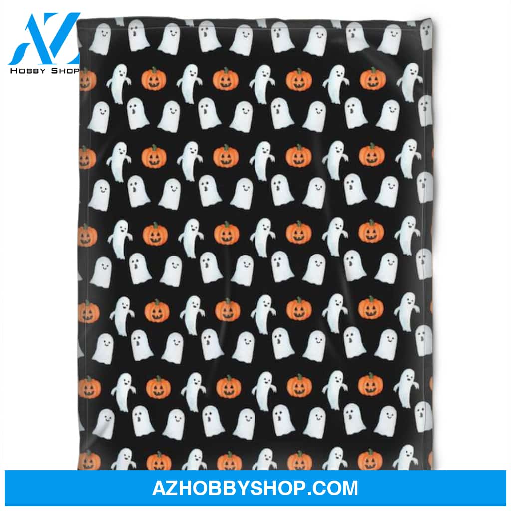 Halloween Line Pumkins And Ghost Fleece Blanket Halloween Adult Blanket, Pumpkins Emotions Halloween,Trick or Treat Home Decor Bedding Couch Sofa Soft And Comfy Cozy