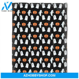 Halloween Line Pumkins And Ghost Fleece Blanket Halloween Adult Blanket, Pumpkins Emotions Halloween,Trick or Treat Home Decor Bedding Couch Sofa Soft And Comfy Cozy