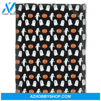 Halloween Line Pumkins And Ghost Fleece Blanket Halloween Adult Blanket, Pumpkins Emotions Halloween,Trick or Treat Home Decor Bedding Couch Sofa Soft And Comfy Cozy