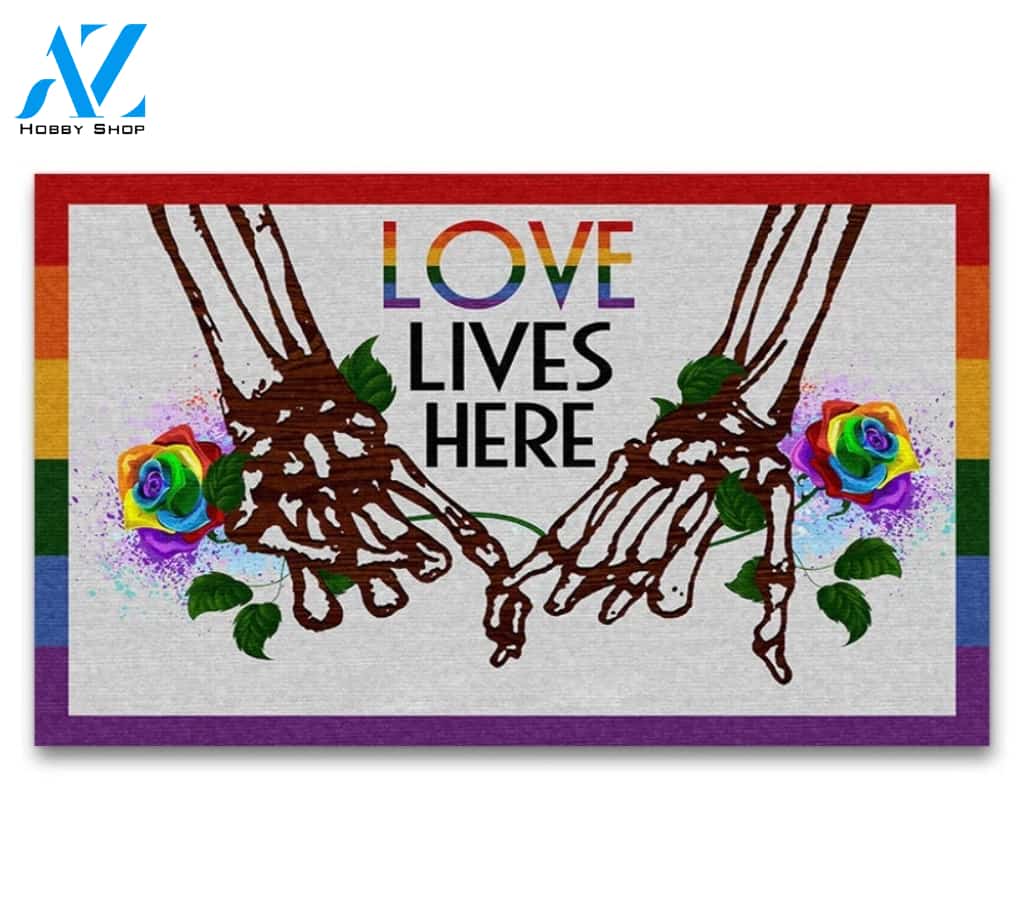 Halloween Love Lives Here Doormat Indoor And Outdoor Mat Entrance Rug Sweet Home Decor Housewarming Gift Gift For Friend Family Stem Feminist