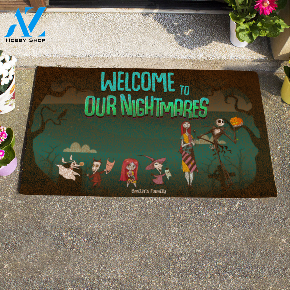 Halloween Nightmare Jack Skellington Family Personalized Doormat, Sally Shock Lock Barrel Zero Customizable Character, Nightmare Before Christmas, AZ Custom Live Preview AM07