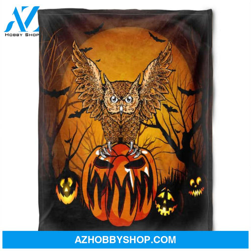Halloween Owl Pumpkin Lantern Fleece Blanket Halloween Adult Blanket, Pumpkins Emotions Halloween,Trick or Treat Home Decor Bedding Couch Sofa Soft And Comfy Cozy