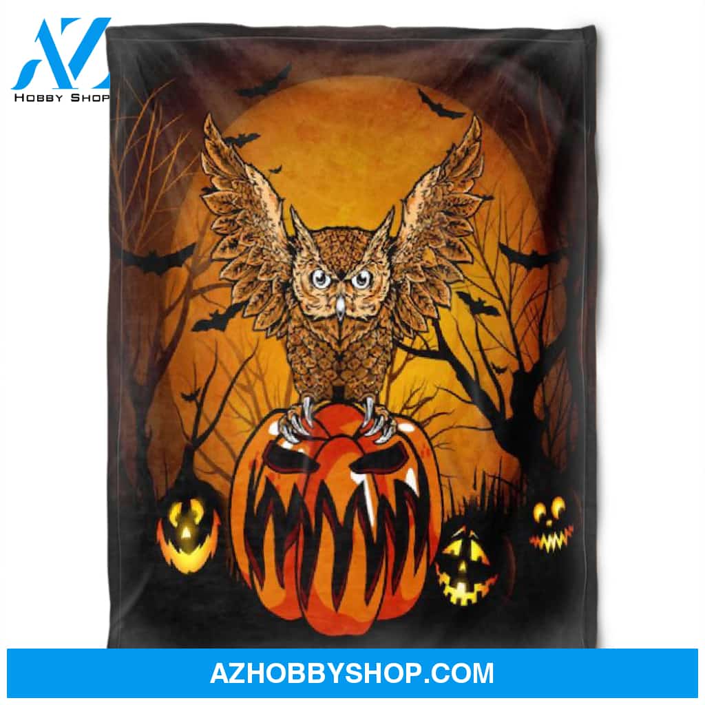 Halloween Owl Pumpkin Lantern Fleece Blanket Halloween Adult Blanket, Pumpkins Emotions Halloween,Trick or Treat Home Decor Bedding Couch Sofa Soft And Comfy Cozy