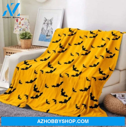 Halloween Pattern Bat Yellow Fleece Blanket Halloween Adult Blanket