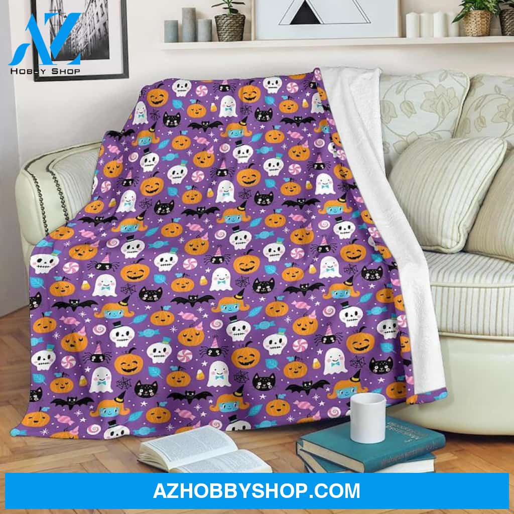Halloween Pattern Pumkins And Ghost Fleece Blanket Halloween Adult Blanket, Pumpkins Emotions Halloween,Halloween Baby Blanket