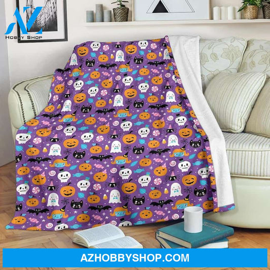 Halloween Pattern Pumkins And Ghost Fleece Blanket Halloween Adult Blanket, Pumpkins Emotions Halloween,Halloween Baby Blanket