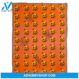 Halloween Pattern Pumkins Orange Fleece Blanket Halloween Adult Blanket, Pumpkins Emotions Halloween,Trick or Treat Home Decor Bedding Couch Sofa Soft And Comfy Cozy