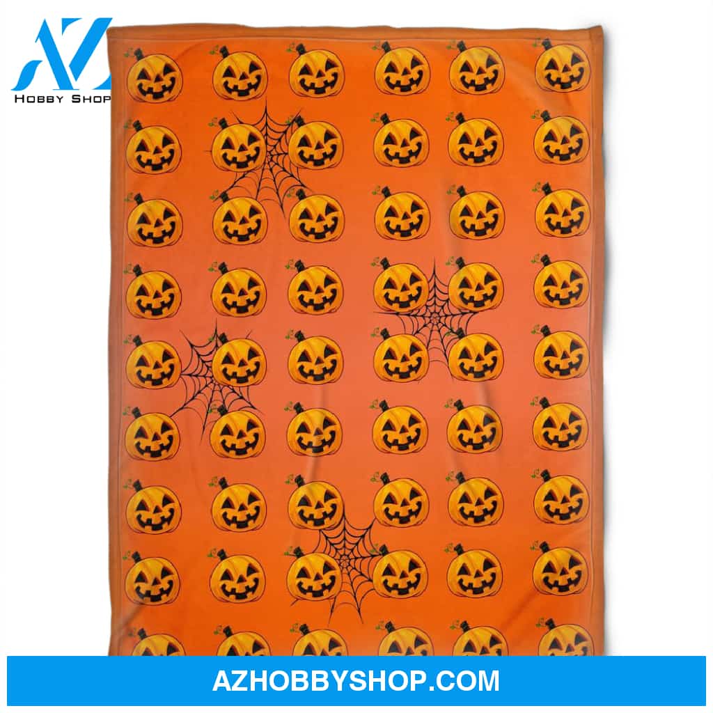 Halloween Pattern Pumkins Orange Fleece Blanket Halloween Adult Blanket, Pumpkins Emotions Halloween,Trick or Treat Home Decor Bedding Couch Sofa Soft And Comfy Cozy