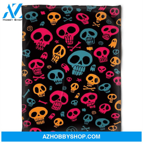 Halloween Pattern Skull Mutilcolor Fleece Blanket Halloween Adult Blanket, Pumpkins Emotions Halloween,Trick or Treat Home Decor Bedding Couch Sofa Soft And Comfy Cozy