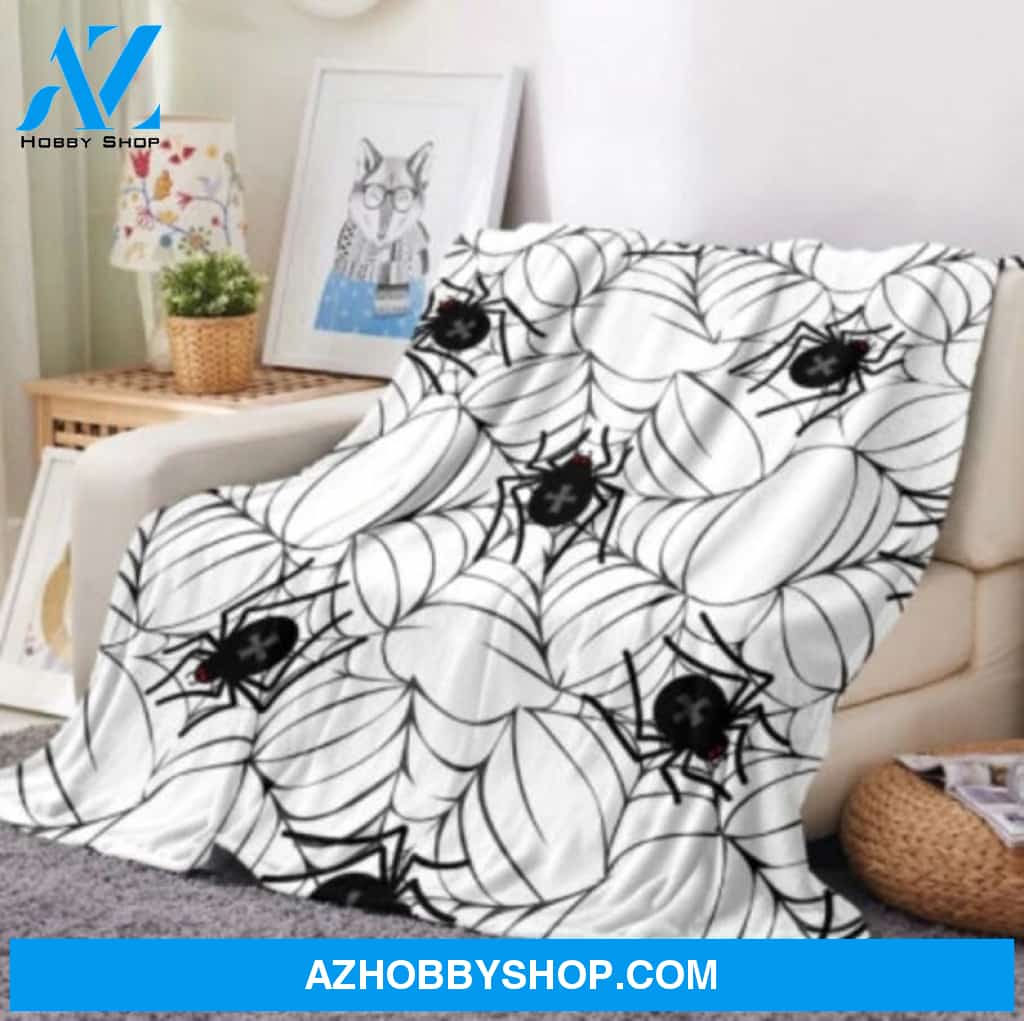 Halloween Pattern Spider Black And White Fleece Blanket Halloween Adult Blanket