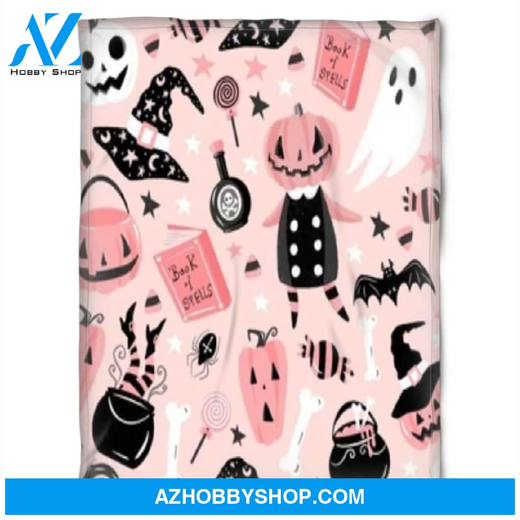 Halloween Pink Pattern Pumkins Fleece Blanket Halloween Adult Blanket