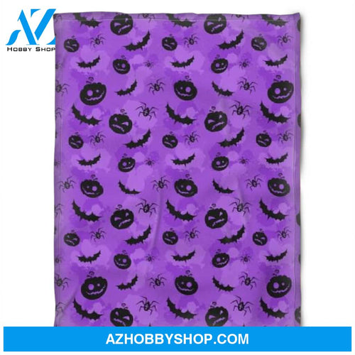 Halloween Pumkins Bat Spider Purple Fleece Blanket Halloween Adult Blanket, Pumpkins Emotions Halloween,Trick or Treat Home Decor Bedding Couch Sofa Soft And Comfy Cozy