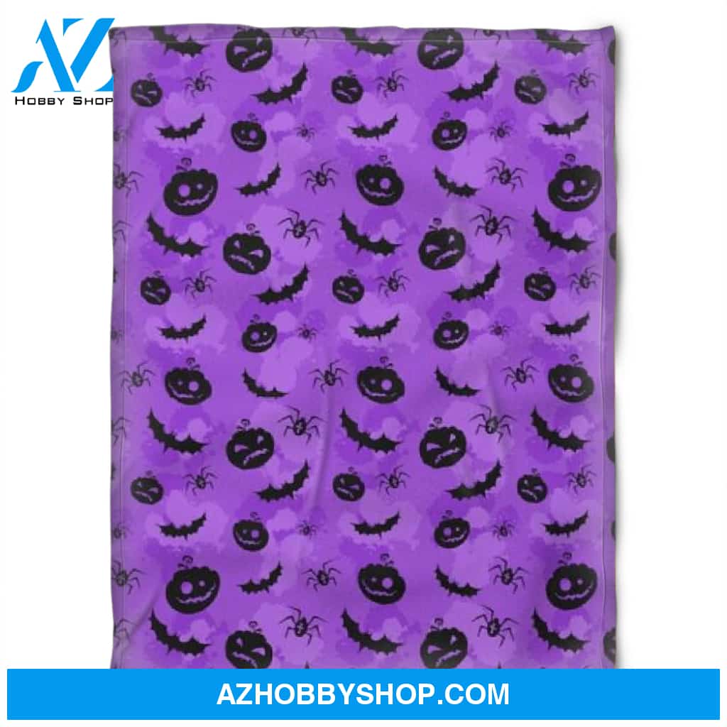 Halloween Pumkins Bat Spider Purple Fleece Blanket Halloween Adult Blanket, Pumpkins Emotions Halloween,Trick or Treat Home Decor Bedding Couch Sofa Soft And Comfy Cozy