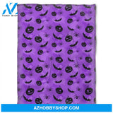 Halloween Pumkins Bat Spider Purple Fleece Blanket Halloween Adult Blanket, Pumpkins Emotions Halloween,Trick or Treat Home Decor Bedding Couch Sofa Soft And Comfy Cozy
