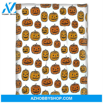 Halloween Pumkins Orange White Fleece Blanket Halloween Adult Blanket