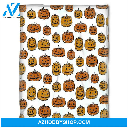 Halloween Pumkins Orange White Fleece Blanket Halloween Adult Blanket