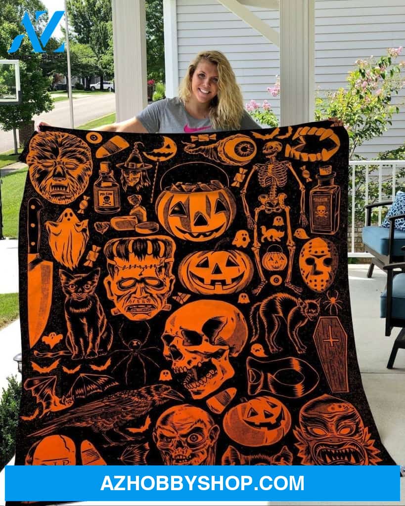 Halloween Pumpkin And Skull Gift Fleece Blanket - Sherpa Blanket