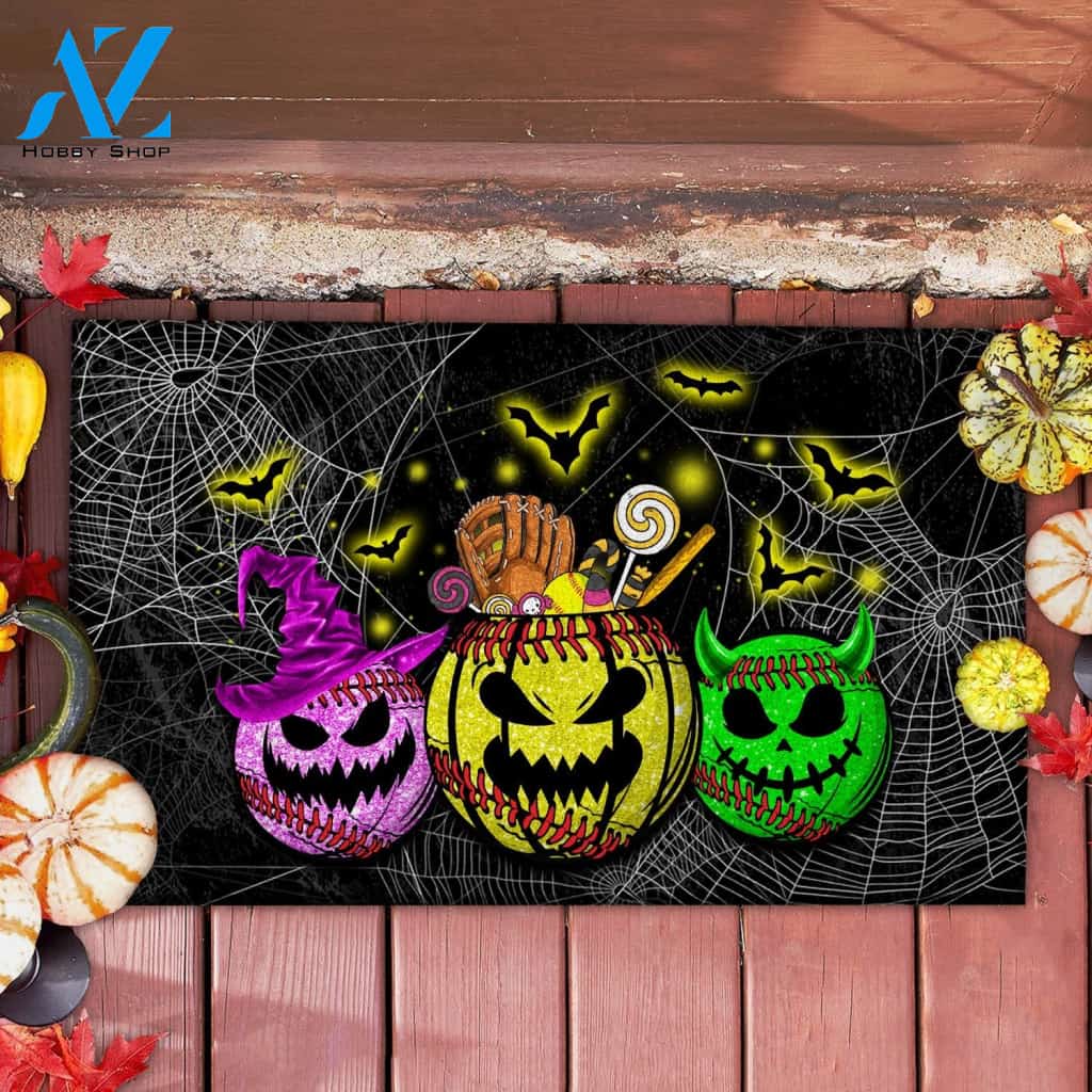Halloween Pumpkin Baseball Funny Indoor And Outdoor Doormat Gift For Baseball Lovers Decor Warm House Gift Welcome Mat Halloween Decor