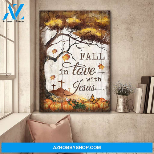 Halloween pumpkin - Fall in love with Jesus Portrait Canvas Prints, Wall Art