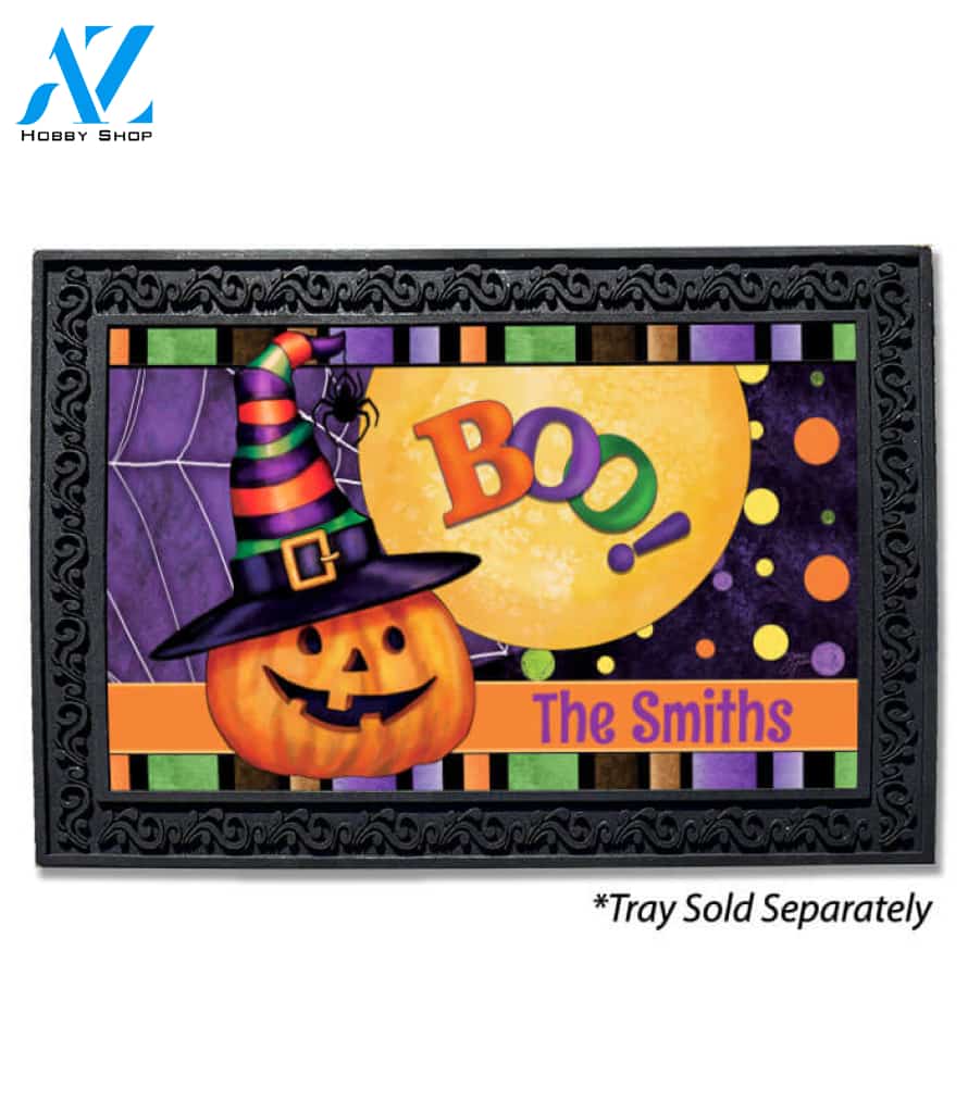 Halloween Pumpkin Witch Personalized Doormat - 18" x 30"