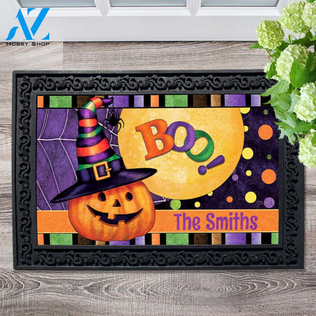 Halloween Pumpkin Witch Personalized Doormat - 18" x 30"
