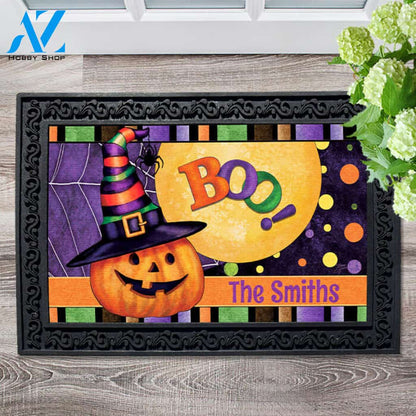 Halloween Pumpkin Witch Personalized Doormat - 18" x 30"