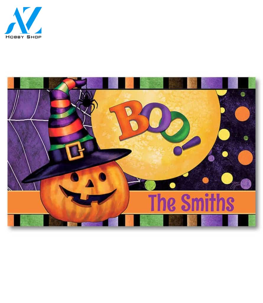 Halloween Pumpkin Witch Personalized Doormat - 18" x 30"