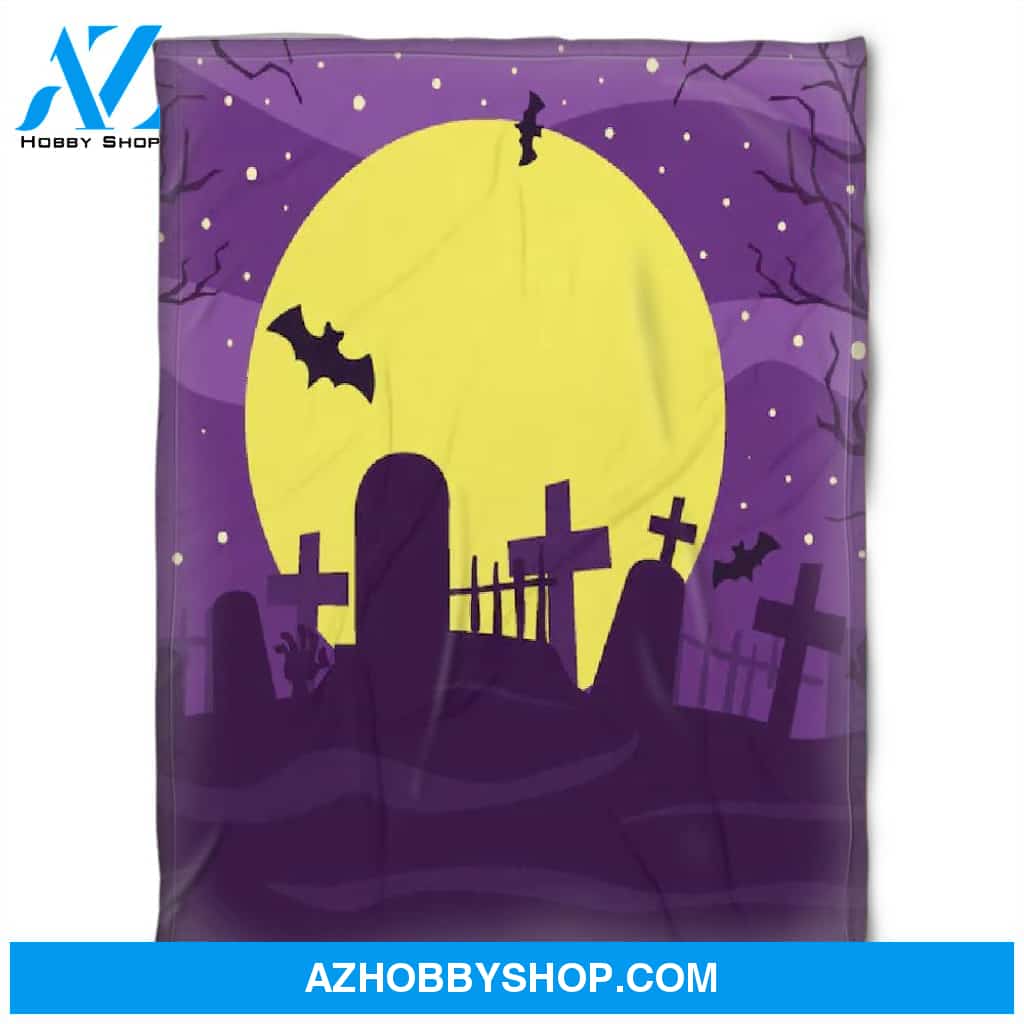 Halloween Purple Night With Moon Fleece Blanket Halloween Adult Blanket