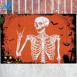 Halloween Rock and Roll Skeleton Skull Outdoor Indoor Doormat – Funny Boho Hippie Halloween Party Decorations