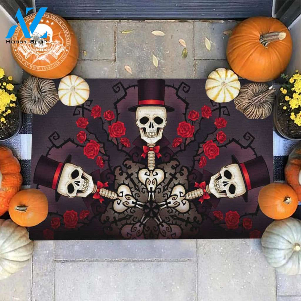 Halloween Rose Skull Doormat