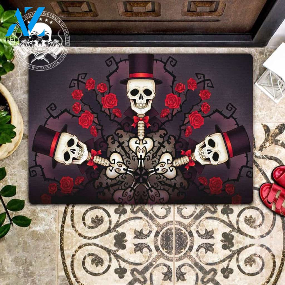 Halloween Rose Skull Doormat