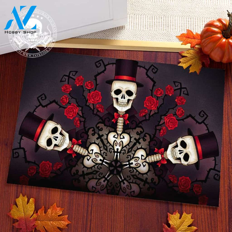Halloween Rose Skull Doormat