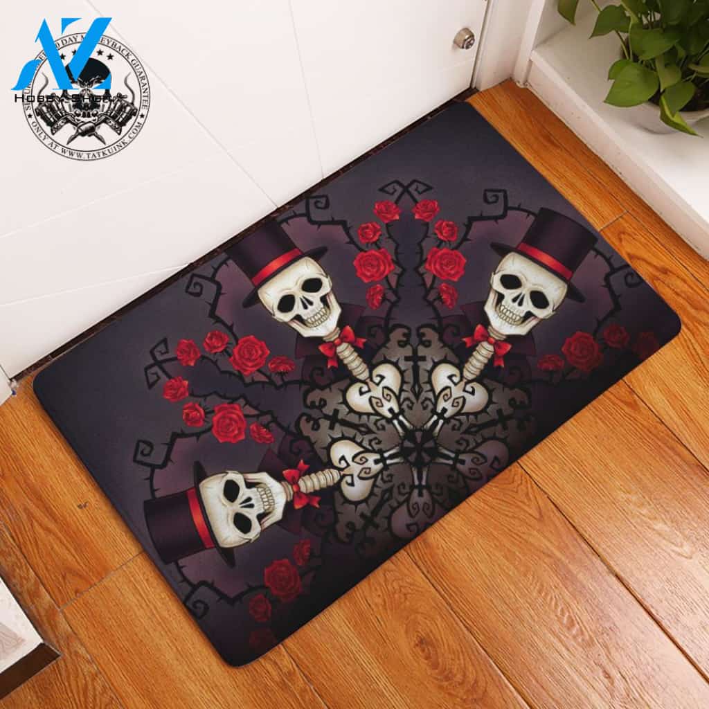 Halloween Rose Skull Doormat