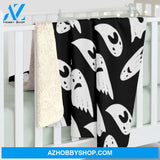 Halloween Sad Ghost White Fleece Blanket Halloween Adult Blanket, Pumpkins Emotions Halloween,Trick or Treat Home Decor Bedding Couch Sofa Soft And Comfy Cozy
