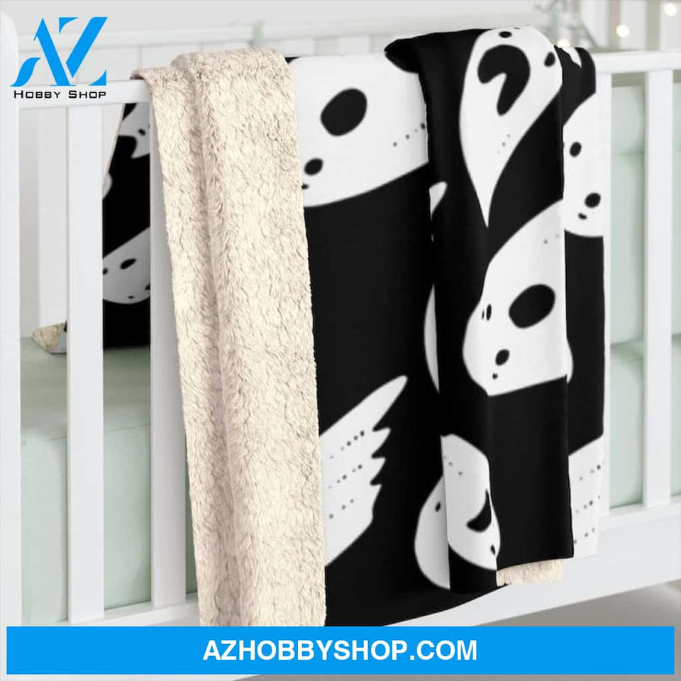 Halloween Sad Ghost White Fleece Blanket Halloween Adult Blanket, Pumpkins Emotions Halloween,Trick or Treat Home Decor Bedding Couch Sofa Soft And Comfy Cozy