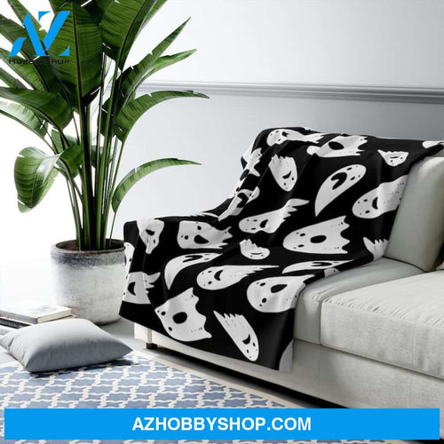 Halloween Sad Ghost White Fleece Blanket Halloween Adult Blanket, Pumpkins Emotions Halloween,Trick or Treat Home Decor Bedding Couch Sofa Soft And Comfy Cozy