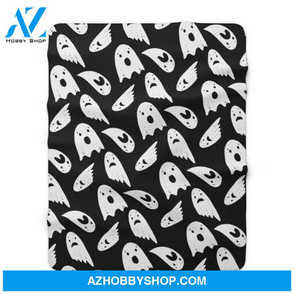 Halloween Sad Ghost White Fleece Blanket Halloween Adult Blanket, Pumpkins Emotions Halloween,Trick or Treat Home Decor Bedding Couch Sofa Soft And Comfy Cozy
