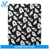 Halloween Sad Ghost White Fleece Blanket Halloween Adult Blanket, Pumpkins Emotions Halloween,Trick or Treat Home Decor Bedding Couch Sofa Soft And Comfy Cozy