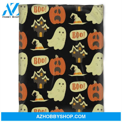 Halloween Sad Pumkins And Ghost Fleece Blanket Halloween Adult Blanket
