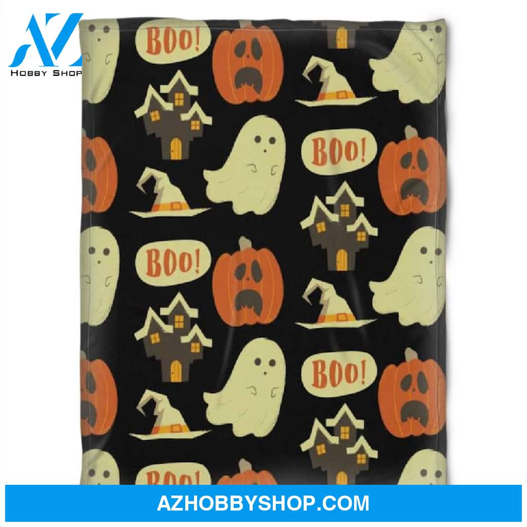 Halloween Sad Pumkins And Ghost Fleece Blanket Halloween Adult Blanket