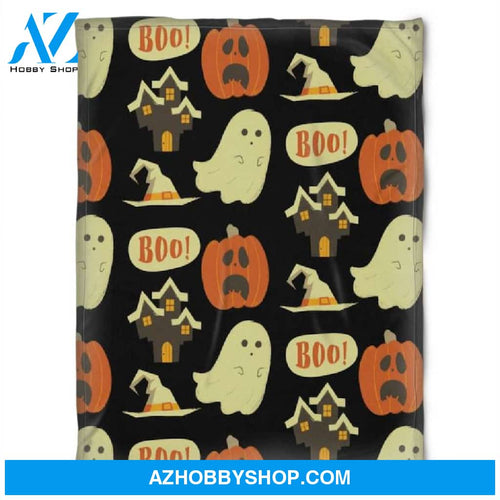 Halloween Sad Pumkins And Ghost Fleece Blanket Halloween Adult Blanket