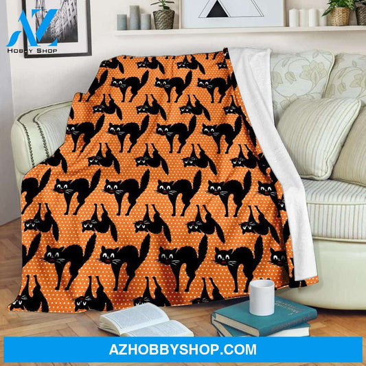 Halloween Scared Cat Fleece Blanket - Sherpa Blanket
