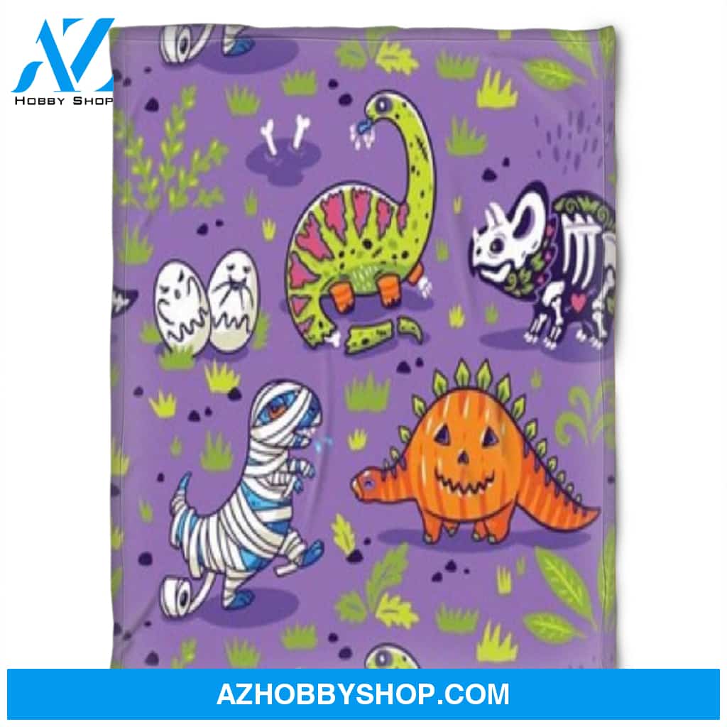 Halloween Scary Dinosaurs Fleece Blanket Halloween Adult Blanket, Pumpkins Emotions Halloween,Trick or Treat Home Decor Bedding Couch Sofa Soft And Comfy Cozy