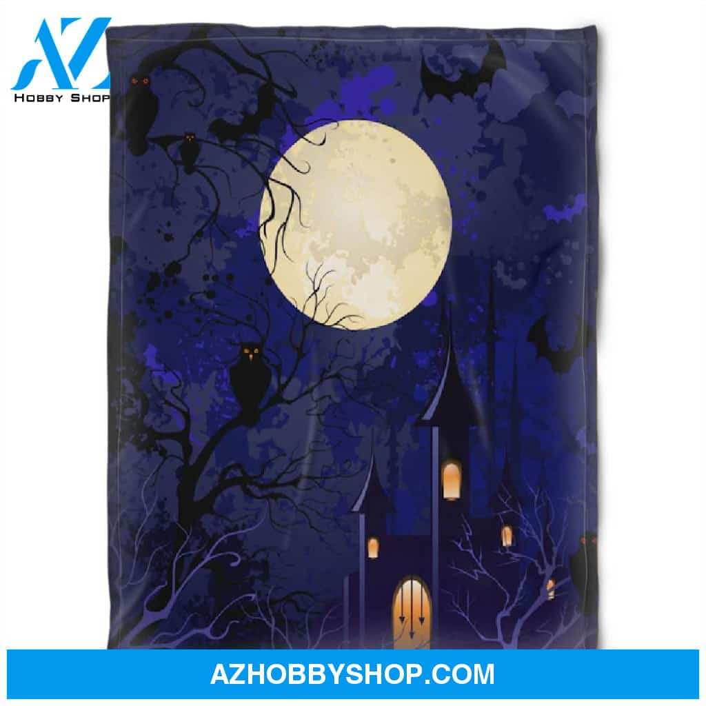 Halloween Scary Night With Moon Fleece Blanket Halloween Adult Blanket