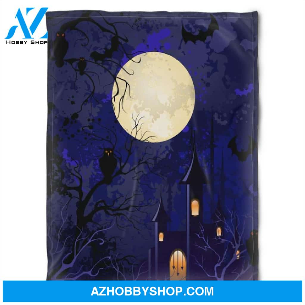 Halloween Scary Night With Moon Fleece Blanket Halloween Adult Blanket