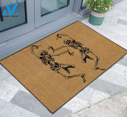 Personalized Name Family House Halloween Skeleton Doormat, Dancing Skeleton Halloween Decor, Halloween Mat