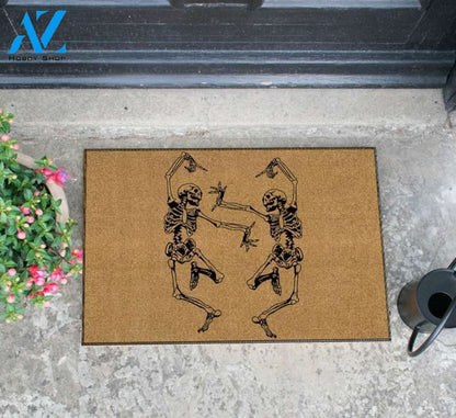 Personalized Name Family House Halloween Skeleton Doormat, Dancing Skeleton Halloween Decor, Halloween Mat