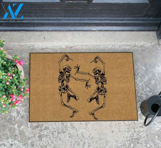 Personalized Name Family House Halloween Skeleton Doormat, Dancing Skeleton Halloween Decor, Halloween Mat