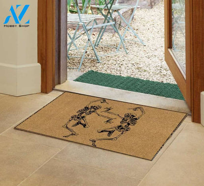 Personalized Name Family House Halloween Skeleton Doormat, Dancing Skeleton Halloween Decor, Halloween Mat