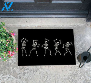 Personalized Name Family House Halloween Skeleton Doormat, Dancing Skeleton Halloween Decor, Halloween Mat